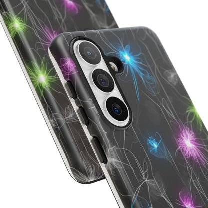 Neon Floral Tough Phone Case — Glow Flower Protective iPhone Cover