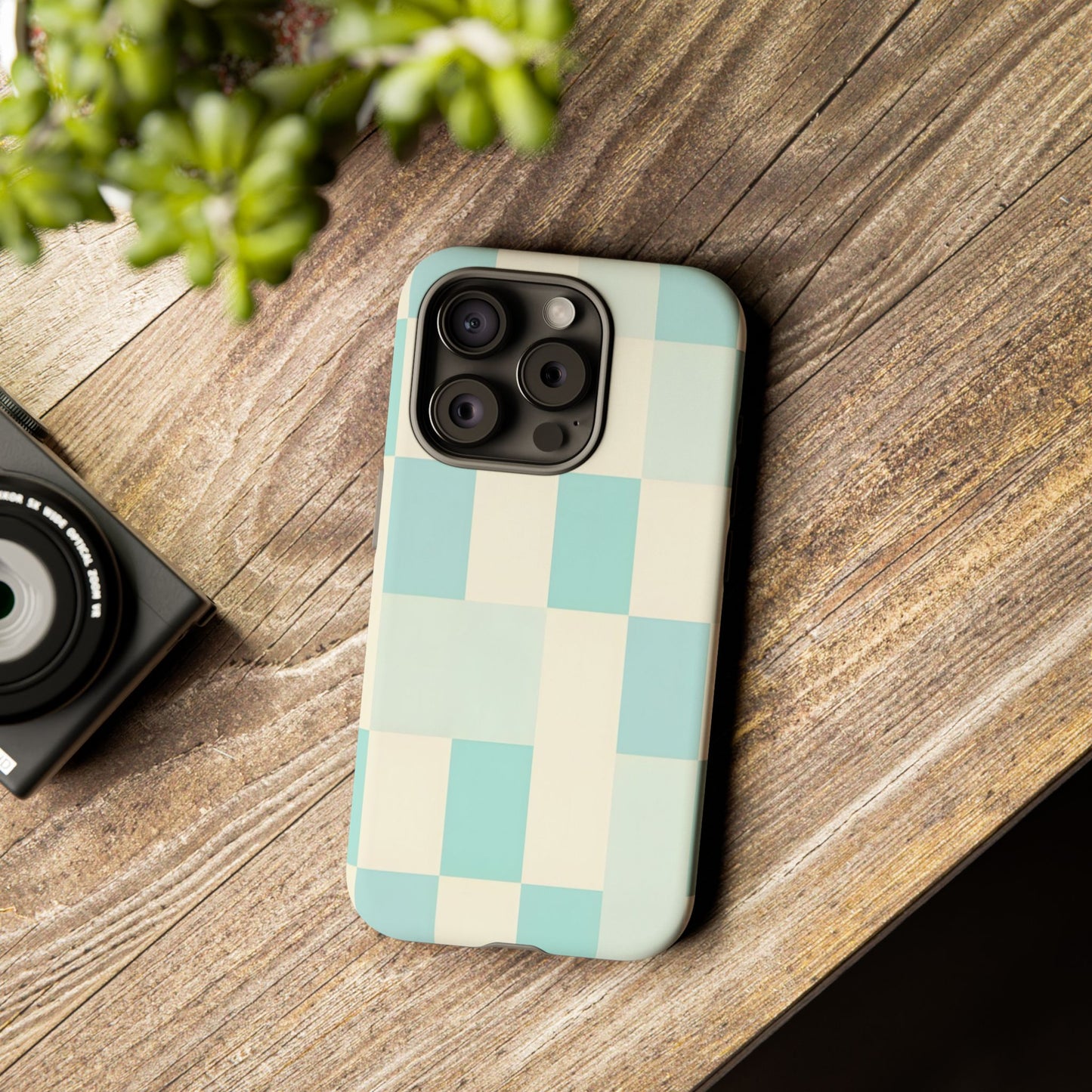 Pastel Checkerboard Tough Case – Mint & Cream Protective Phone Cover