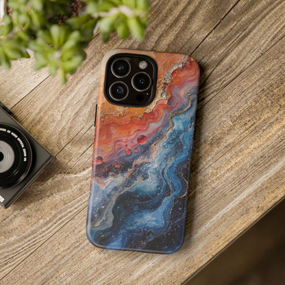 Marbled Galaxy Tough Phone Case — Abstract Blue & Coral Protective Cover