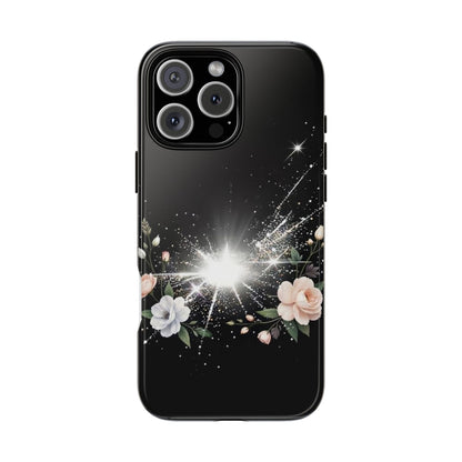 Floral Burst Phone Case — Protective Black Sparkle Design