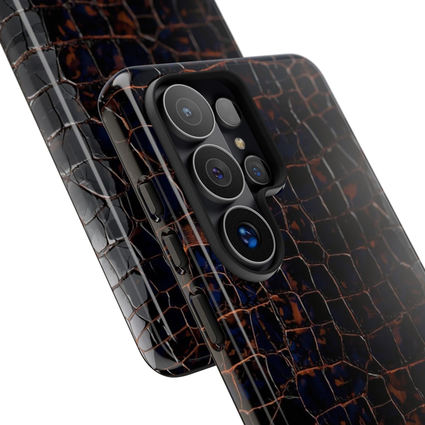 Croc-Embossed Tough Phone Case — Shockproof Black Alligator Texture