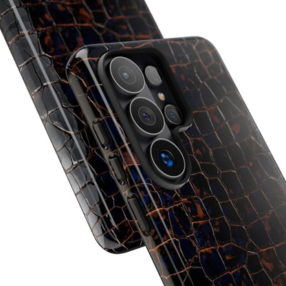 Croc-Embossed Tough Phone Case — Shockproof Black Alligator Texture