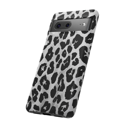 Leopard Print Tough Phone Case – Black & White Animal Pattern Protective Cover