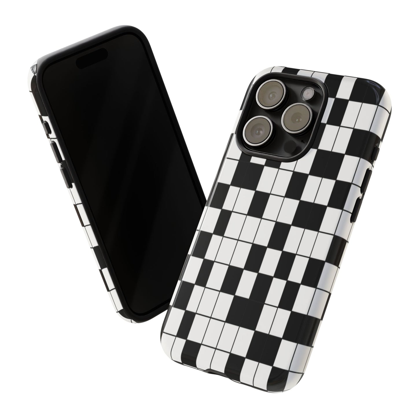 Crossword Grid Phone Case — Black & White Puzzle Pattern Tough Phone Cover
