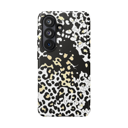 Leopard Splash Tough Phone Case — Black & Cream Animal Print Protective Cover