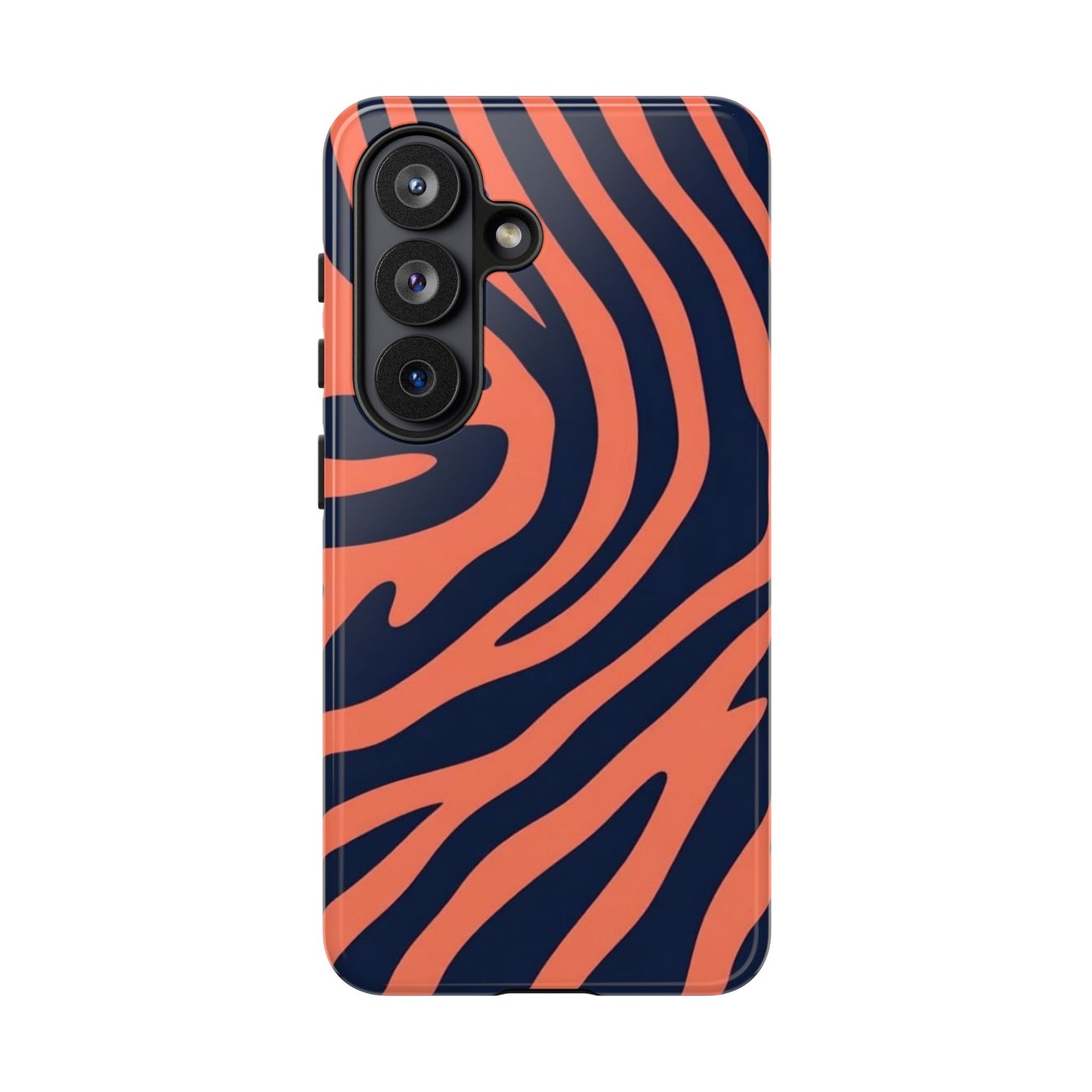 Zebra Stripe Phone Case — Coral & Navy Tough Protective Cover