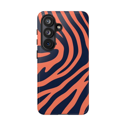Zebra Stripe Phone Case — Coral & Navy Tough Protective Cover