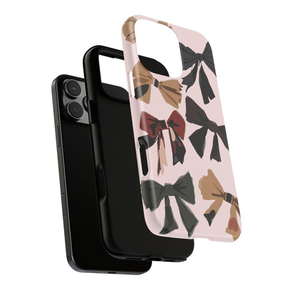 Bow Pattern Phone Case - Pink, Brown & Black Bows Protective Cover