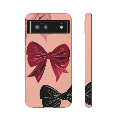 Bow Pattern Tough Phone Case — Pink, Red & Black Decorative Bows