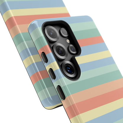 Pastel Striped Phone Case — Retro Horizontal Multi-Color Tough Case
