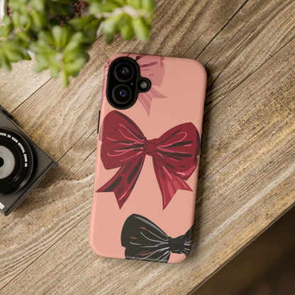 Bow Pattern Tough Phone Case — Pink, Red & Black Decorative Bows
