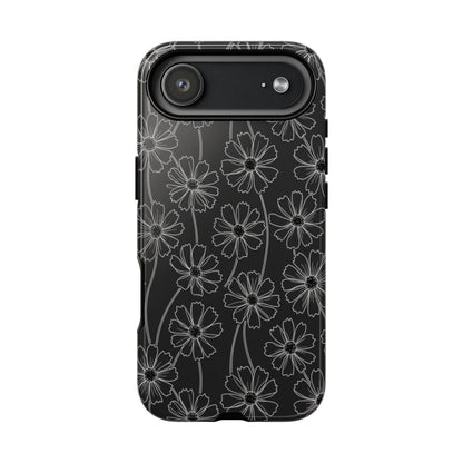 Floral Doodle Tough Phone Case — Black & Gray Daisy Pattern
