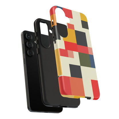 Abstract Color Block Tough Phone Case — Retro Geometric Protective Cover