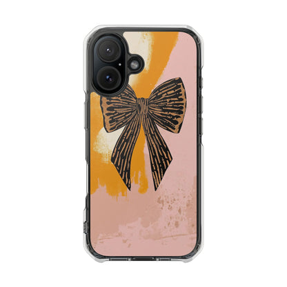 Clear Magnetic Phone Case —  Bow on Blush & Mustard Background