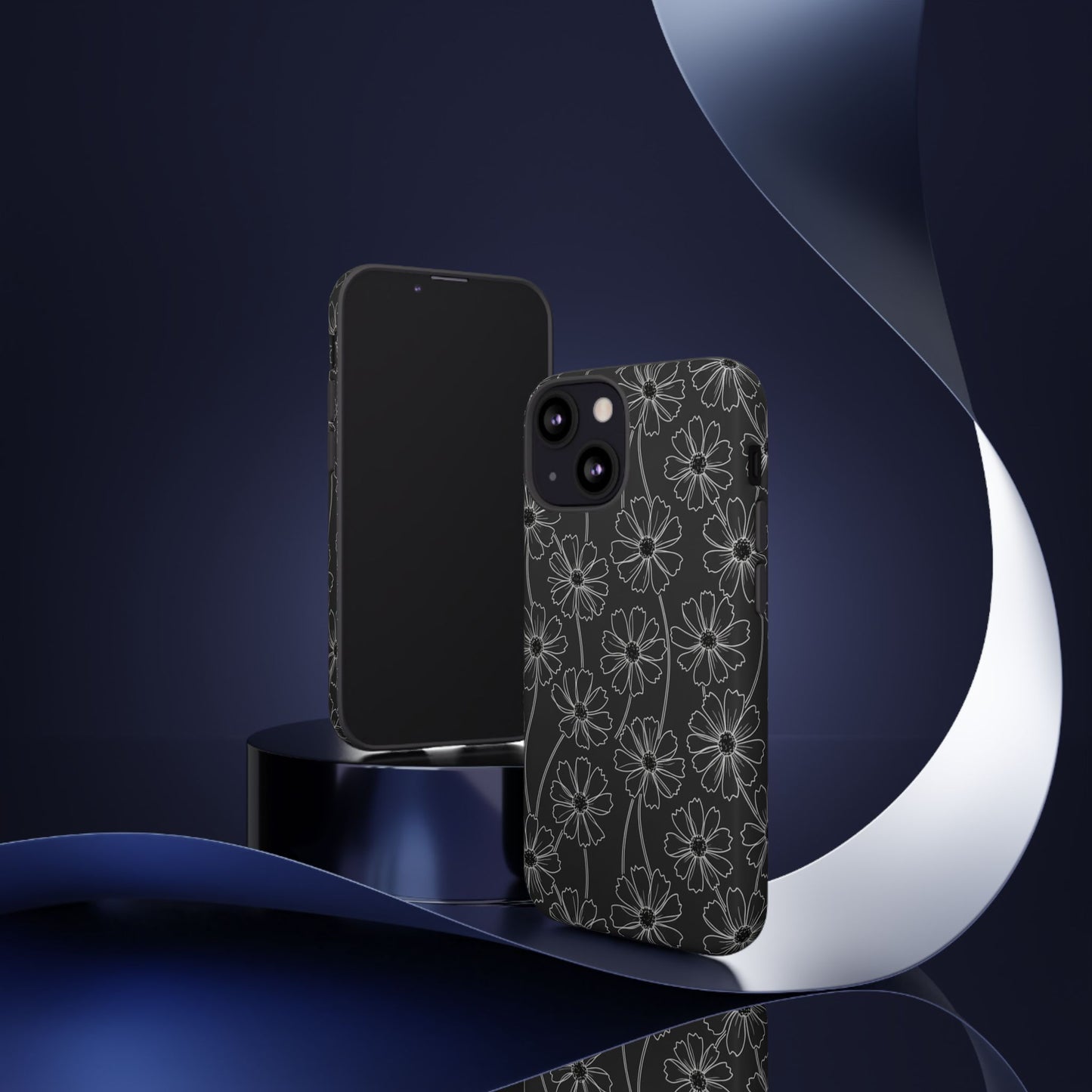 Floral Doodle Tough Phone Case — Black & Gray Daisy Pattern