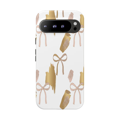 Phone Case — Gold Brushstroke & Blush Bow Pattern