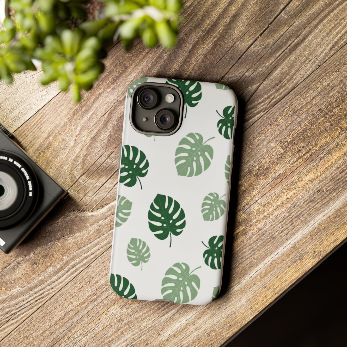 Monstera Leaf Tough Phone Case – Tropical Green Palm Pattern Protective Cover