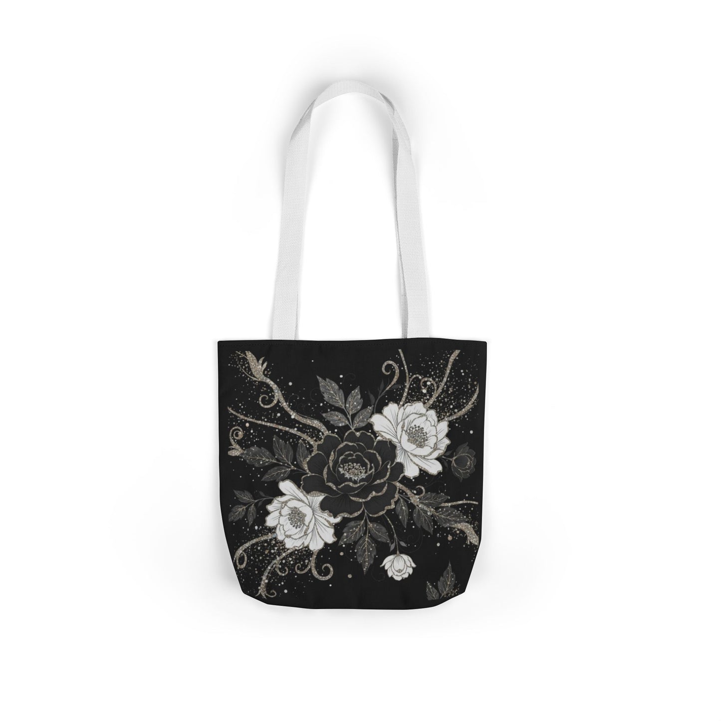 Floral Noir Canvas Tote — Black & White Rose Print