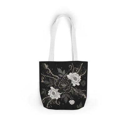 Floral Noir Canvas Tote — Black & White Rose Print