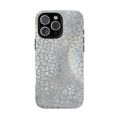 Grey Leopard Print Tough Phone Case — Durable Protective iPhone Cover