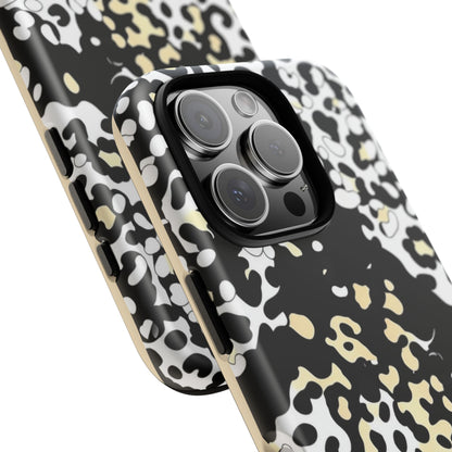 Leopard Splash Tough Phone Case — Black & Cream Animal Print Protective Cover