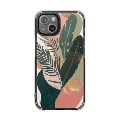 Clear Magnetic Phone Case — Abstract Botanical Leaves Design