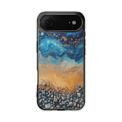 Clear Magnetic Phone Case — Blue Ocean Agate Design, Impact-Resistant Protection