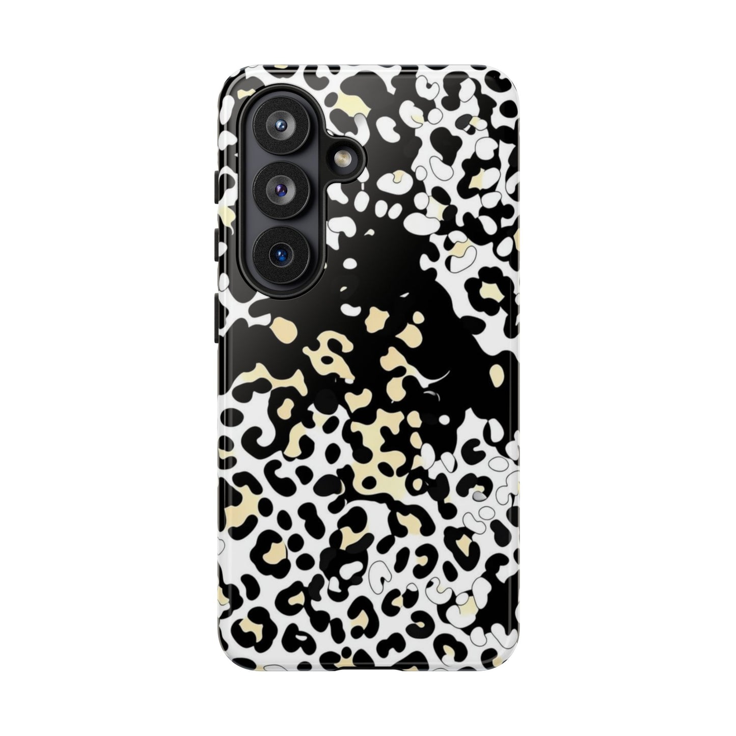 Leopard Splash Tough Phone Case — Black & Cream Animal Print Protective Cover