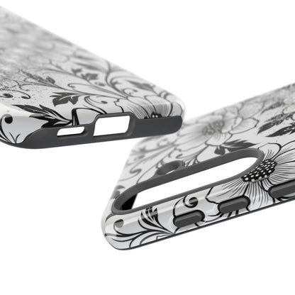 Floral Lace Phone Case — Black & White Vintage Flower Protective Case