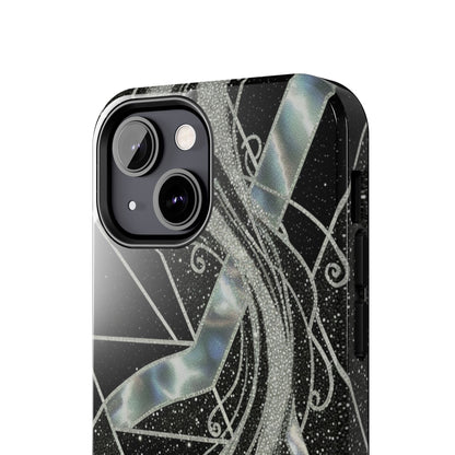 Geometry Tough Phone Case — Iridescent Ribbon on Black Celestial Background