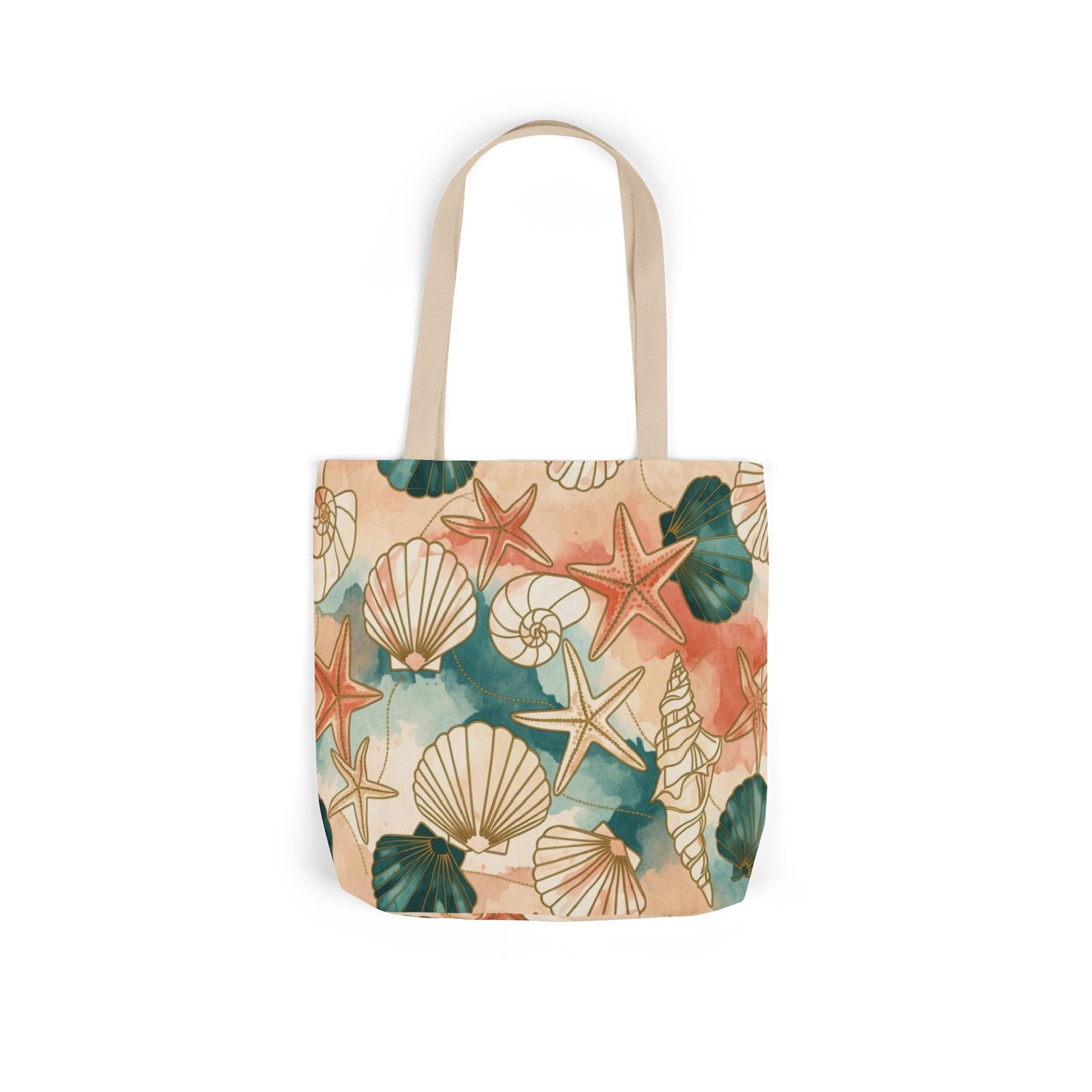 Seashells & Starfish Canvas Tote — Coastal Beach Pattern Tote Bag
