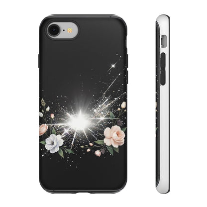 Floral Burst Phone Case — Protective Black Sparkle Design