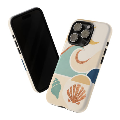Sea Breeze Tough Phone Case — Retro Waves & Shells Design