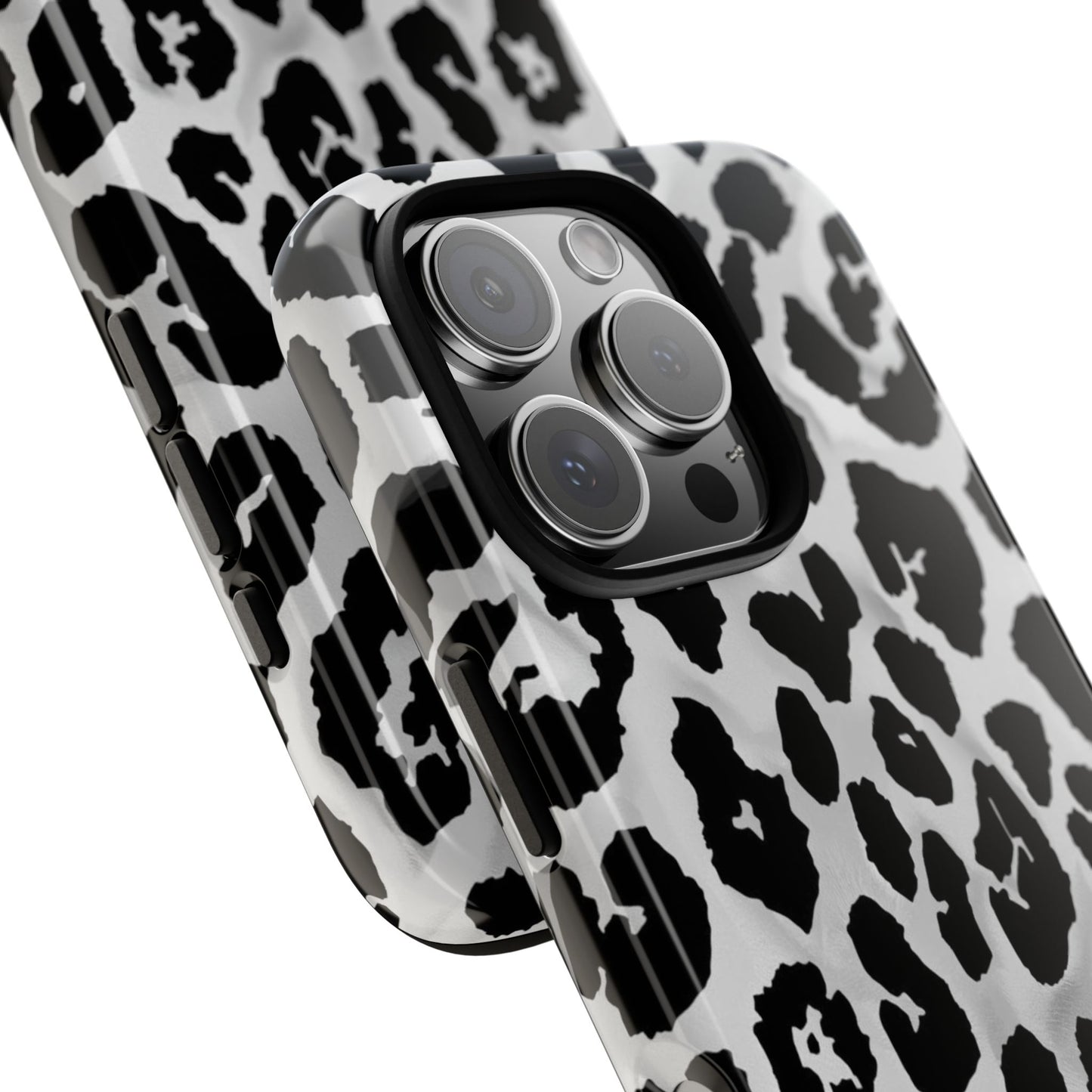 Leopard Print Tough Phone Case – Black & White Animal Pattern Protective Cover