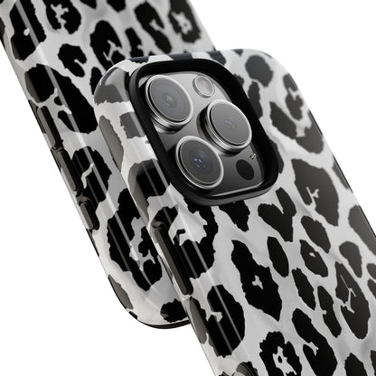 Leopard Print Tough Phone Case – Black & White Animal Pattern Protective Cover