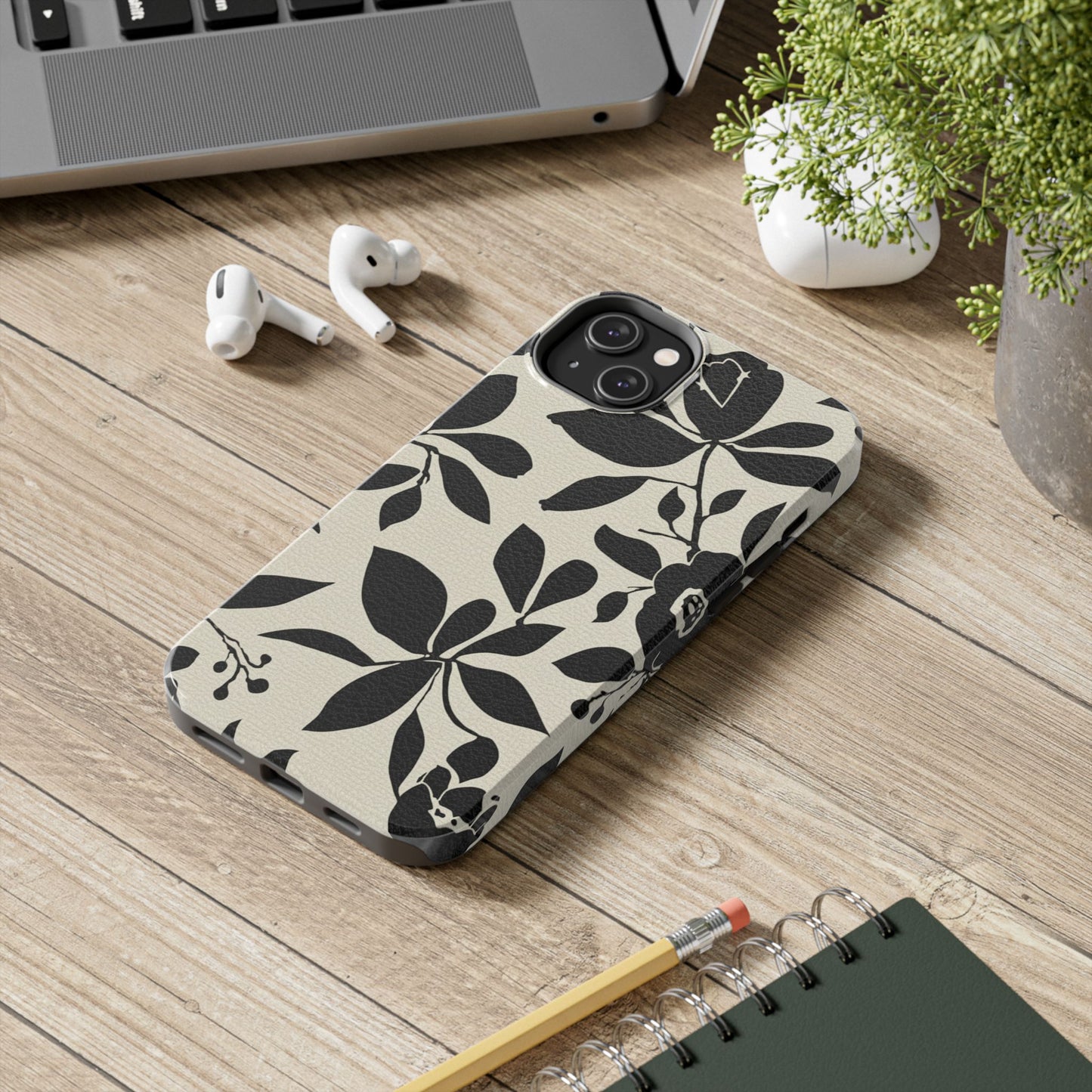 Tough Phone Case — Black Floral Silhouette Protective Cover