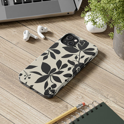 Tough Phone Case — Black Floral Silhouette Protective Cover