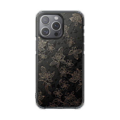 Clear Magnetic Impact Phone Case — Subtle Gold Floral Design