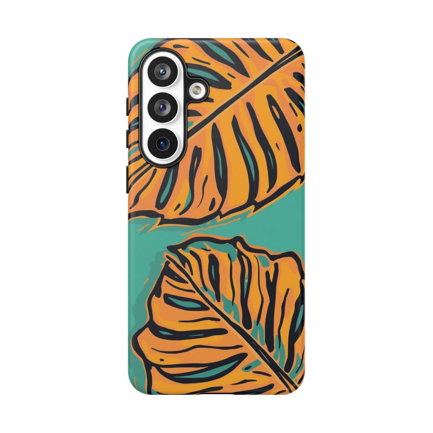 Tropical Leaf Tough Phone Case — Orange Monstera Design on Teal