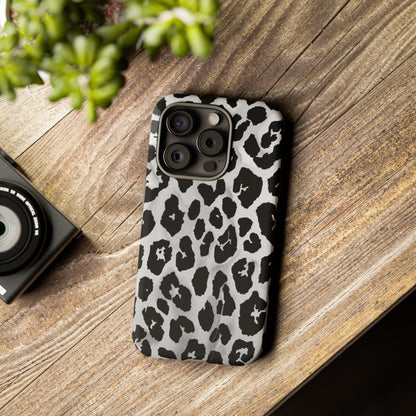 Leopard Print Tough Phone Case – Black & White Animal Pattern Protective Cover