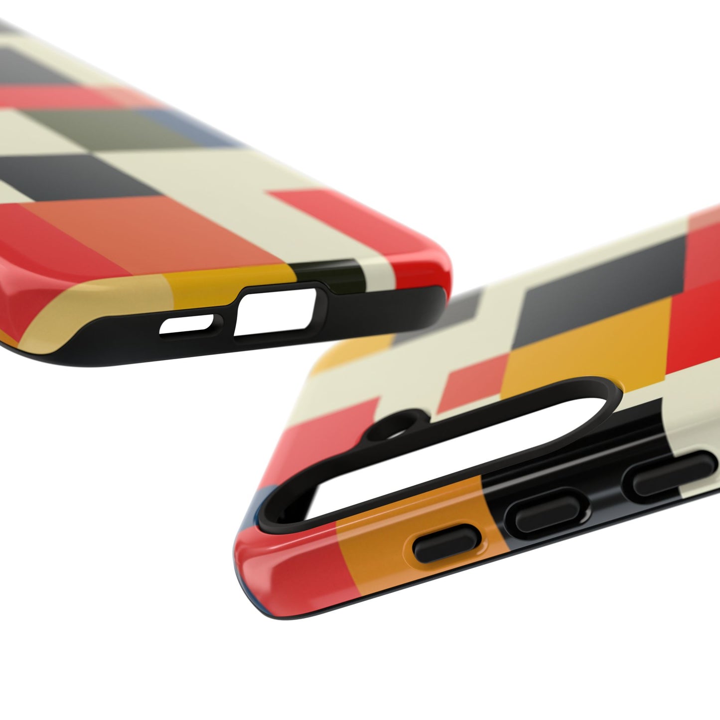 Abstract Color Block Tough Phone Case — Retro Geometric Protective Cover