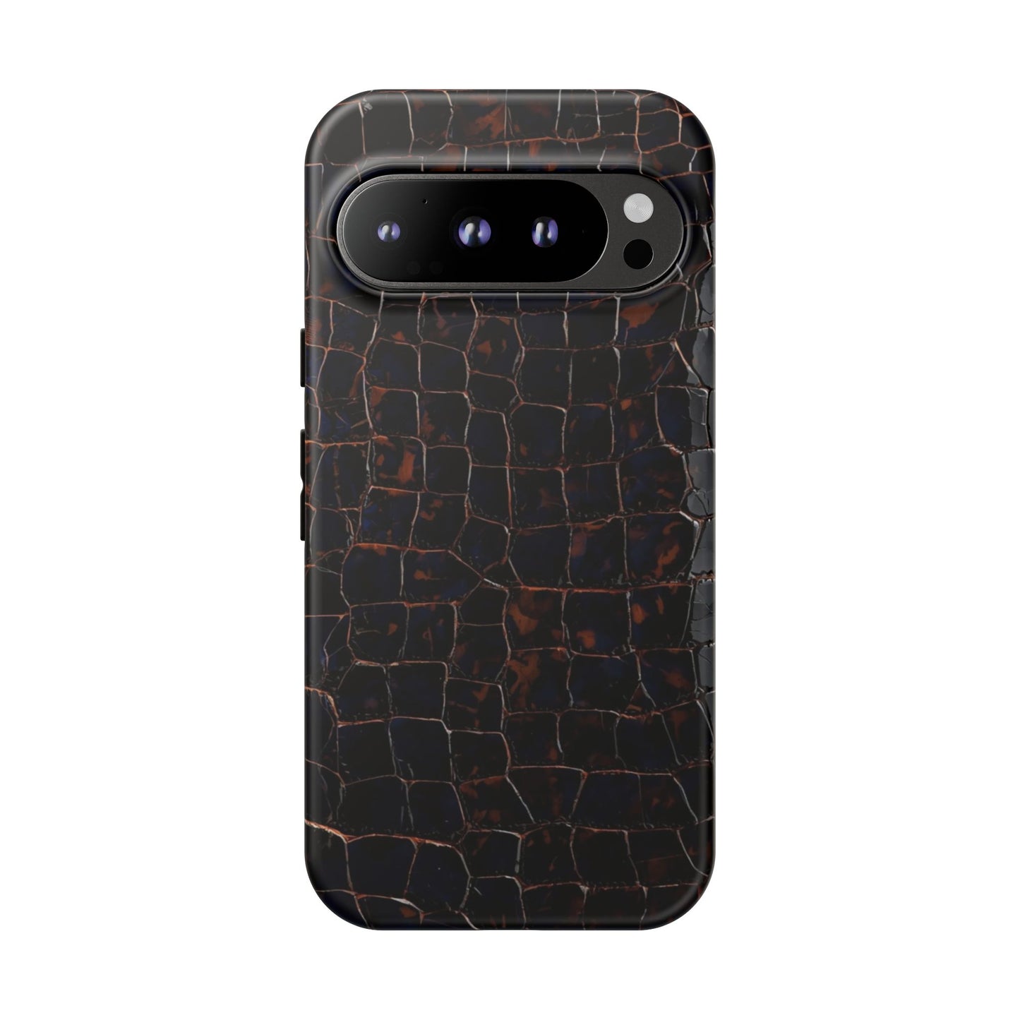 Croc-Embossed Tough Phone Case — Shockproof Black Alligator Texture