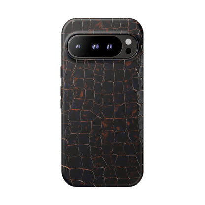 Croc-Embossed Tough Phone Case — Shockproof Black Alligator Texture
