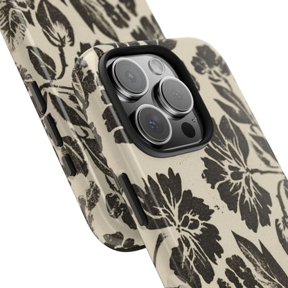 Floral Noir Tough Phone Case — Black Vintage Flower Protective Cover