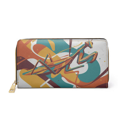 Praying Mantis Zip Wallet — Colorful Retro Insect Art Wallet