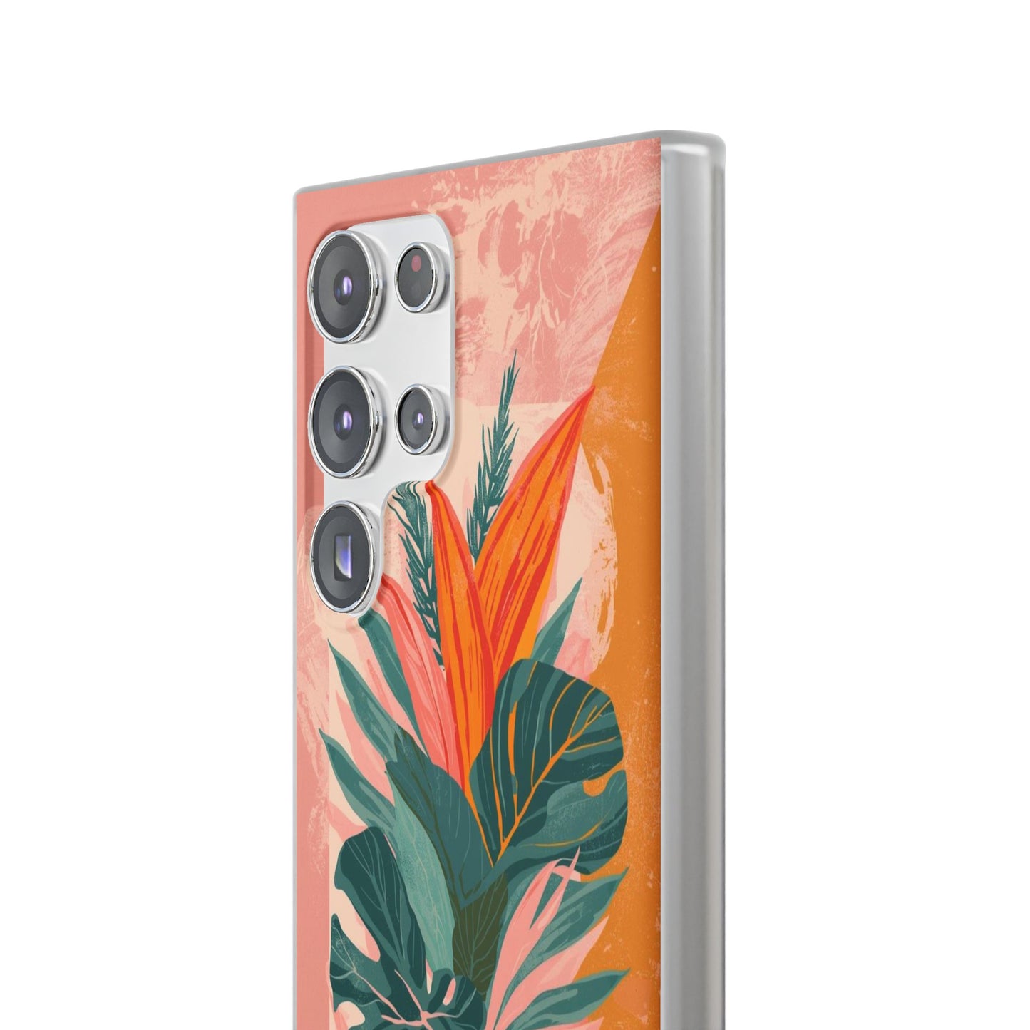 Tropical Botanical Phone Case — Pink & Orange Floral Flexi Case