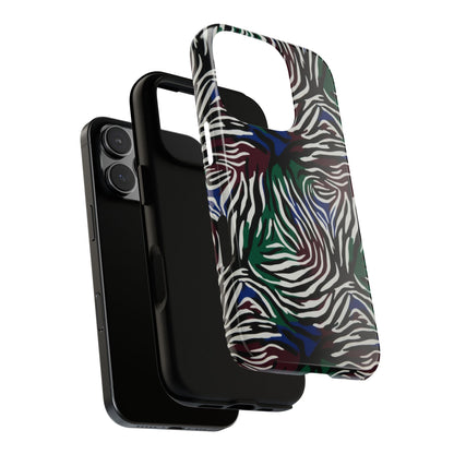 Zebra Camo Tough Phone Case – Green & Blue Animal Print Protective Cover