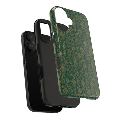 Vintage Floral Tough Phone Case — Green Damask Protective Cover
