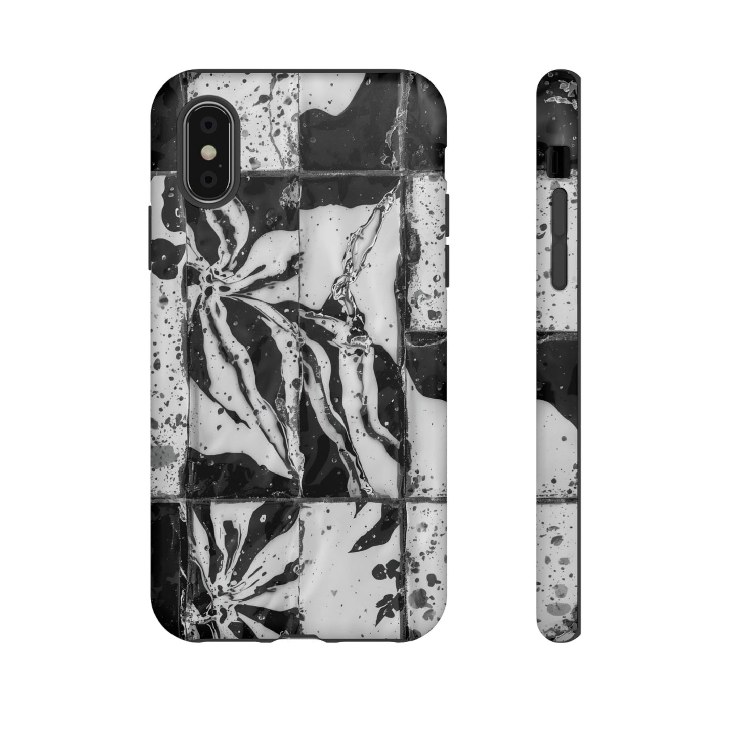 Monochrome Tile Floral Tough Phone Case