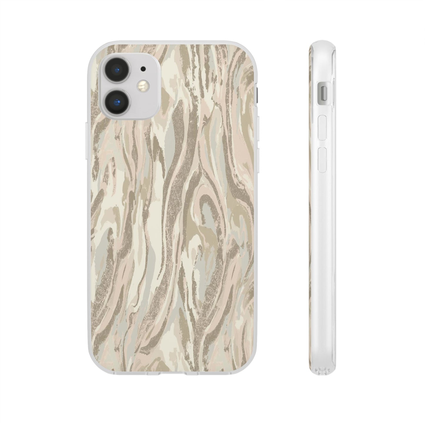 Neutral Marble Swirl Flexi Phone Case — Beige Abstract Protective Cover